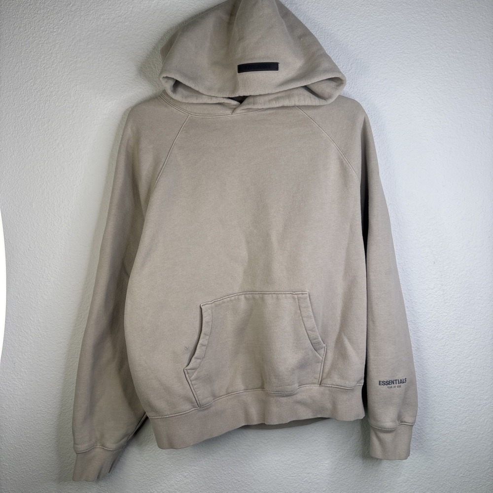 Essentials Fear of God Beige Graphic Print Pullover Hoodie S No DrawString FOG